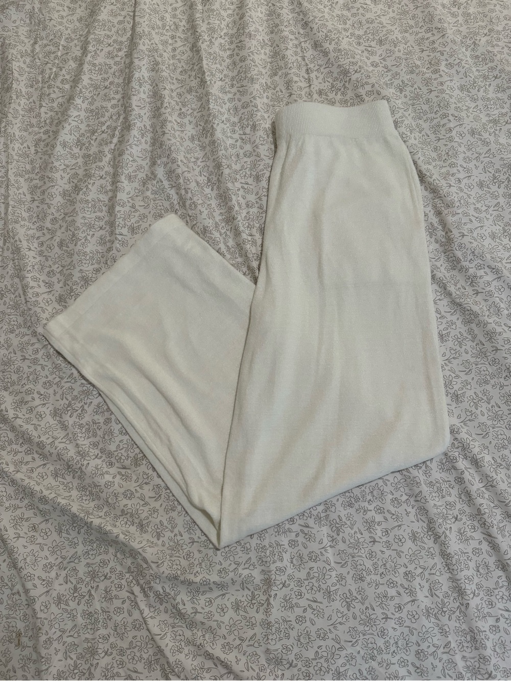 Cream Ribbed Knit Lounge Pants